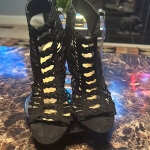 JustFab Abba Caged Black Blocked Heeled Sandals Women’s Size 10